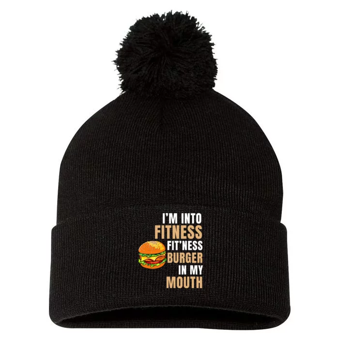 Im Into Fitness Burger Mouth Funny Hamburger Pom Pom 12in Knit Beanie