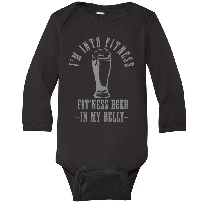 Im Into Fitness Fitness Beer In My Belly Funny Drinking Baby Long Sleeve Bodysuit