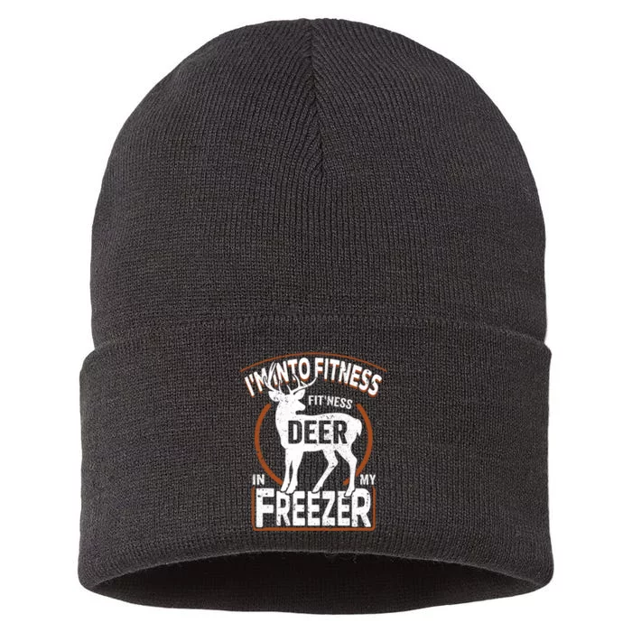 IM Into Fitness Deer Freezer Funny Dad Hunter Deer Hunting Sustainable Knit Beanie