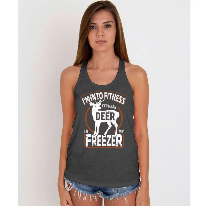 IM Into Fitness Deer Freezer Funny Dad Hunter Deer Hunting Women's Knotted Racerback Tank