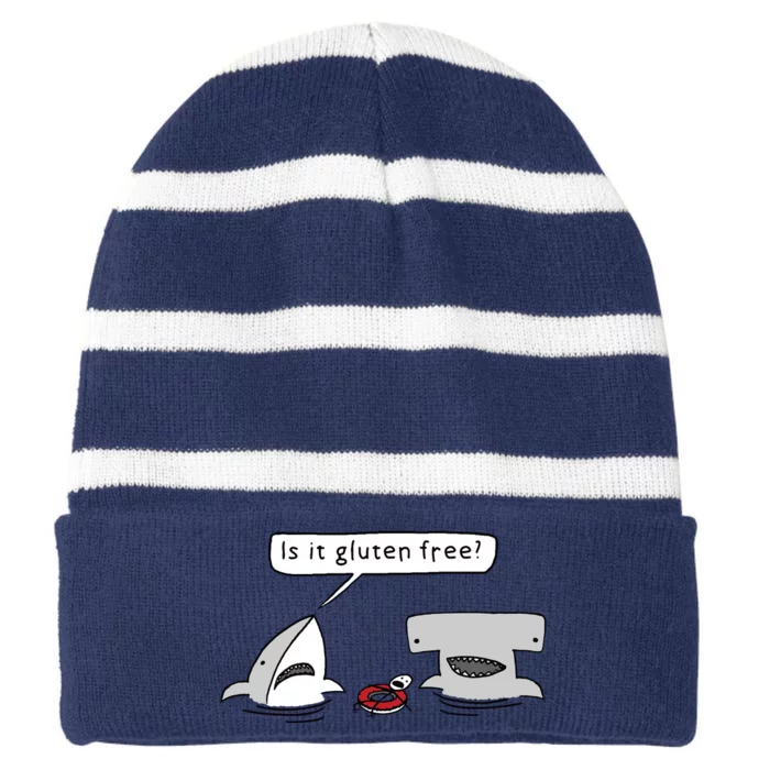 Is It Gluten Free Two Sharks Graphic Striped Beanie with Solid Band