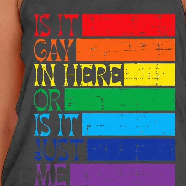 Is It Gay In Here Rainbow Pride Flag Lgbtq Women's Knotted Racerback Tank