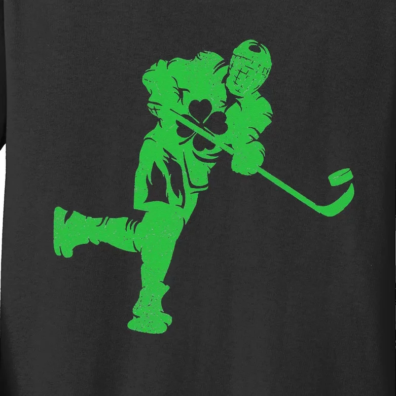 Irish Ice Hockey St Patricks Day Kids Long Sleeve Shirt