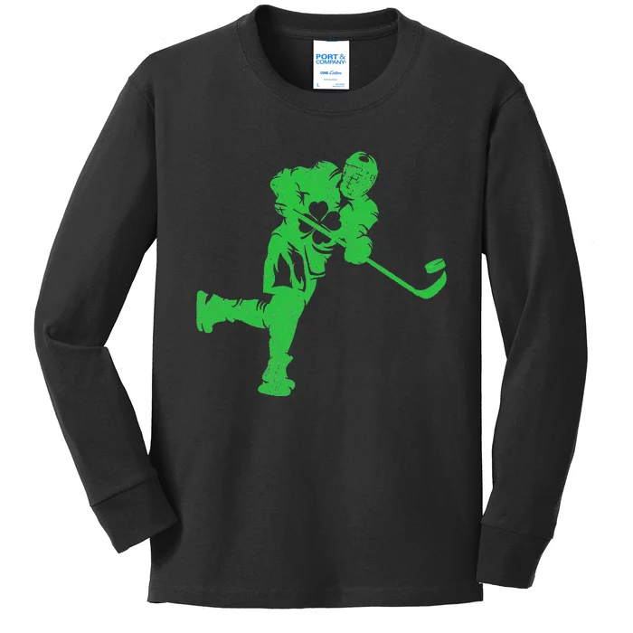 Irish Ice Hockey St Patricks Day Kids Long Sleeve Shirt