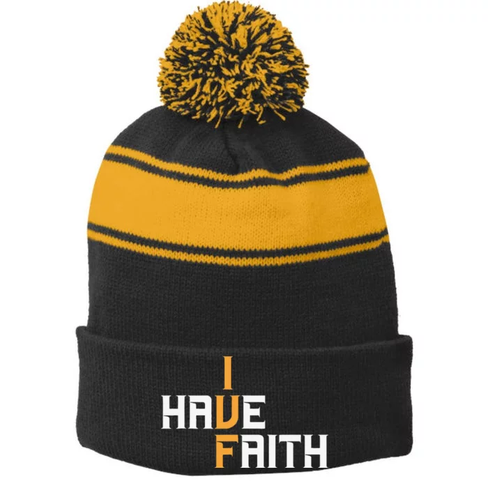 Ivf I Have Faith Ivf Mom Ivf Dad Transfer Day Stripe Pom Pom Beanie