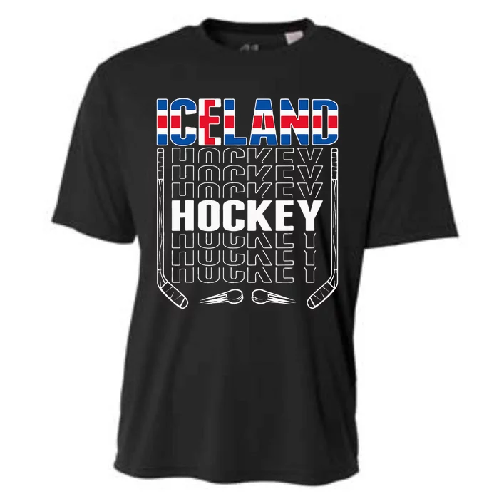 Iceland Ice Hockey Fans Jersey Icelandic Flag Hockey Stick Cooling Performance Crew T-Shirt