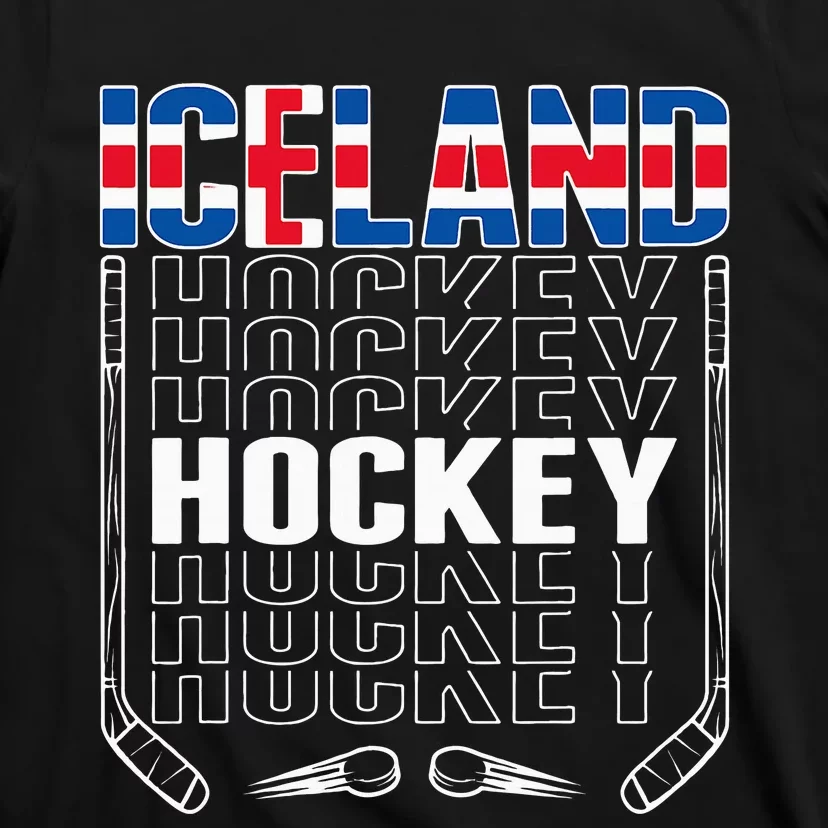 Iceland Ice Hockey Fans Jersey Icelandic Flag Hockey Stick T-Shirt