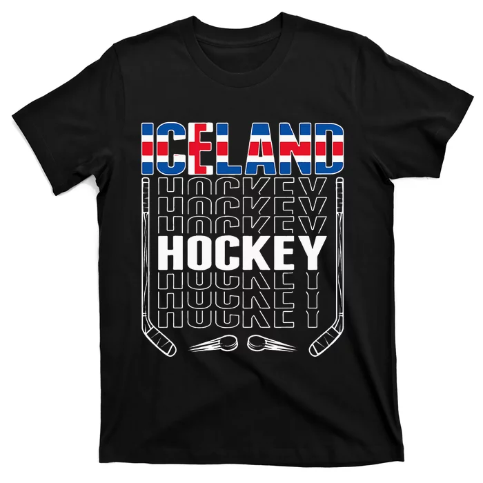 Iceland Ice Hockey Fans Jersey Icelandic Flag Hockey Stick T-Shirt