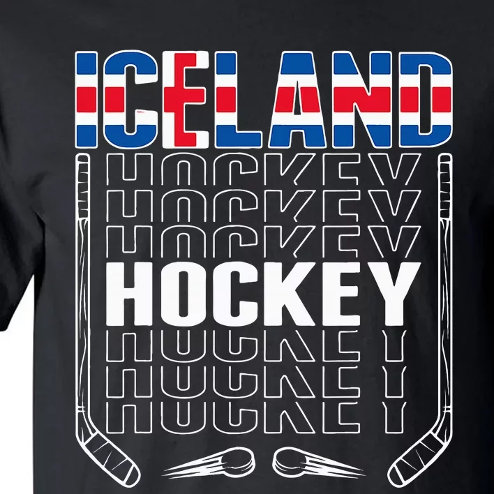 Iceland Ice Hockey Fans Jersey Icelandic Flag Hockey Stick Tall T-Shirt