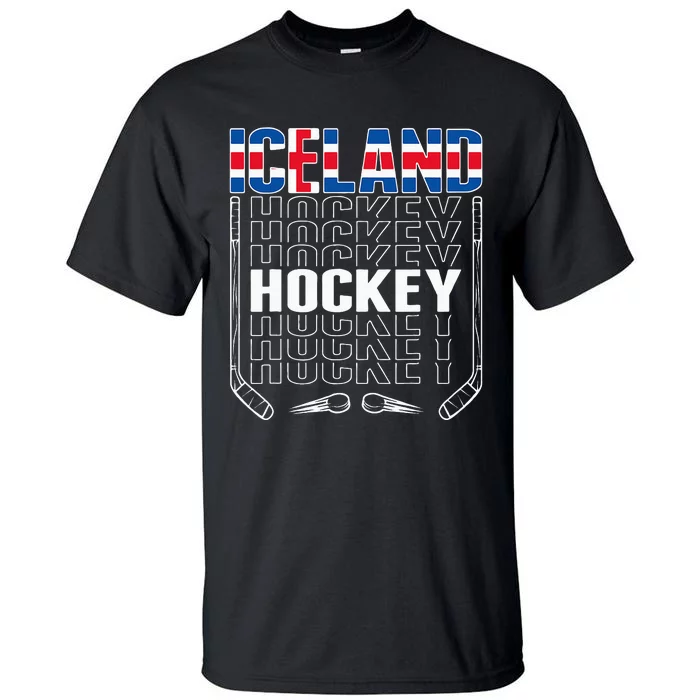 Iceland Ice Hockey Fans Jersey Icelandic Flag Hockey Stick Tall T-Shirt