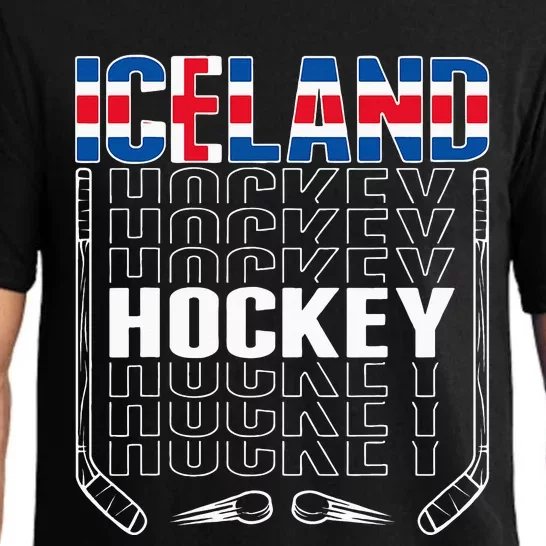 Iceland Ice Hockey Fans Jersey Icelandic Flag Hockey Stick Pajama Set