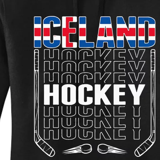 Iceland Ice Hockey Fans Jersey Icelandic Flag Hockey Stick Women's Pullover Hoodie