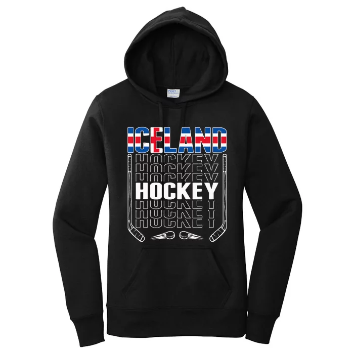 Iceland Ice Hockey Fans Jersey Icelandic Flag Hockey Stick Women's Pullover Hoodie