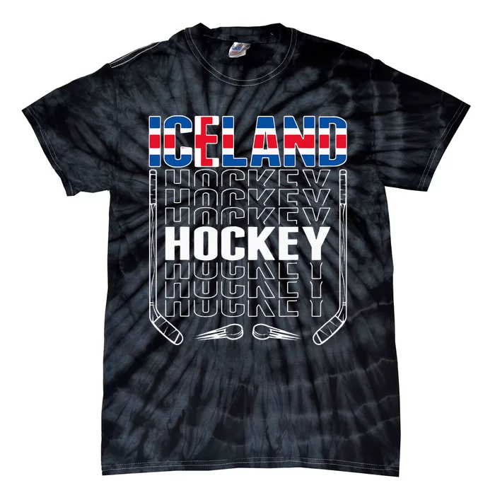 Iceland Ice Hockey Fans Jersey Icelandic Flag Hockey Stick Tie-Dye T-Shirt