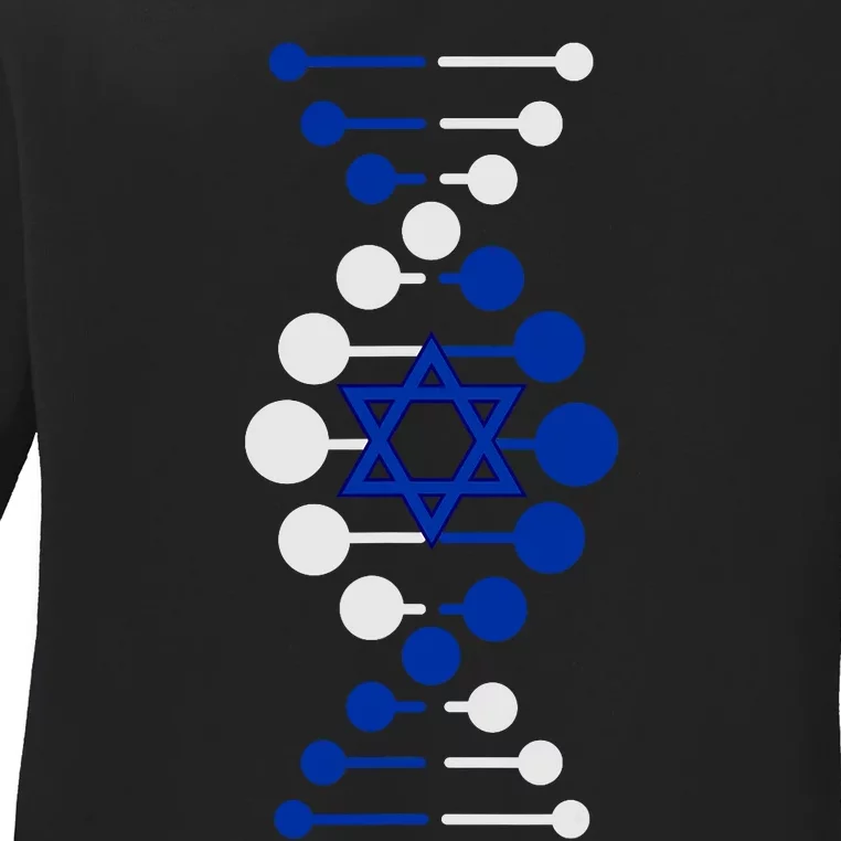 Israel Its In My Dna Star Of David Am Yisrael Chai Ladies Long Sleeve Shirt