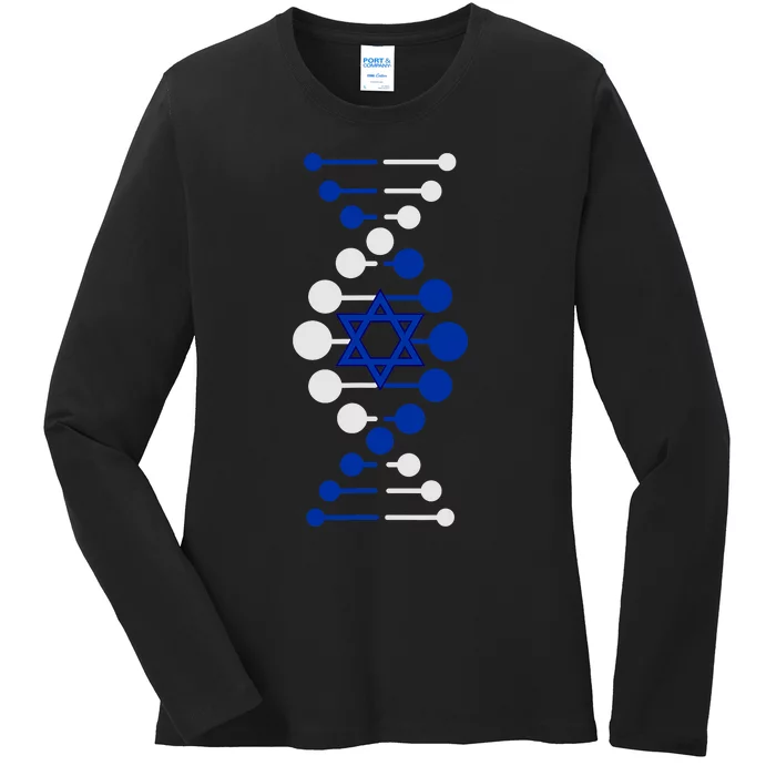 Israel Its In My Dna Star Of David Am Yisrael Chai Ladies Long Sleeve Shirt