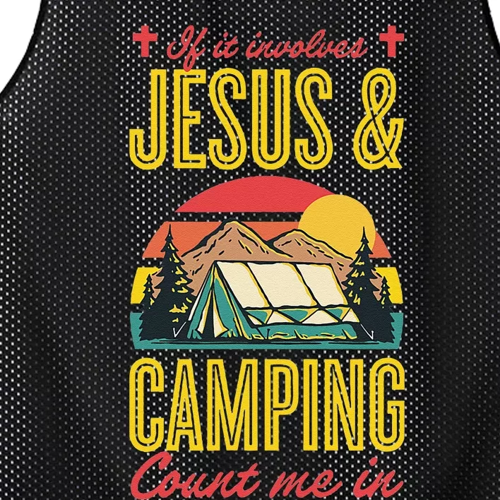 If It Involves Jesus And Camping Count Me In Mesh Reversible Basketball Jersey Tank