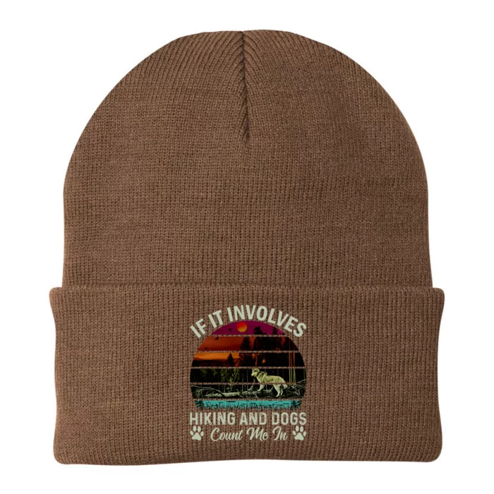 If It Involves Hiking And Dogs Count Me In Mountains Adventure Retro Vintage Knit Cap Winter Beanie