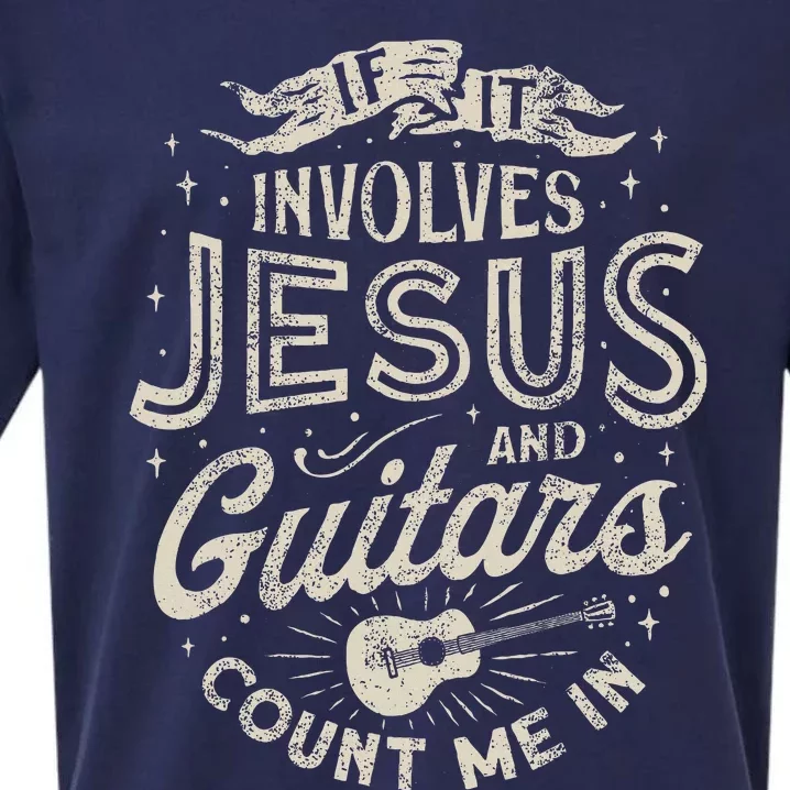 If It Involves Jesus And Guitars Guitarist Christian Music Sueded Cloud Jersey T-Shirt