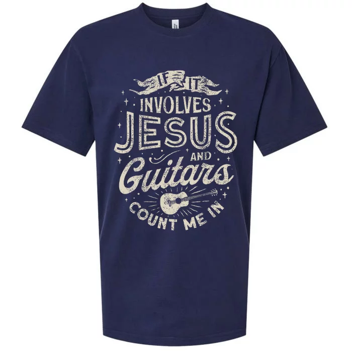 If It Involves Jesus And Guitars Guitarist Christian Music Sueded Cloud Jersey T-Shirt