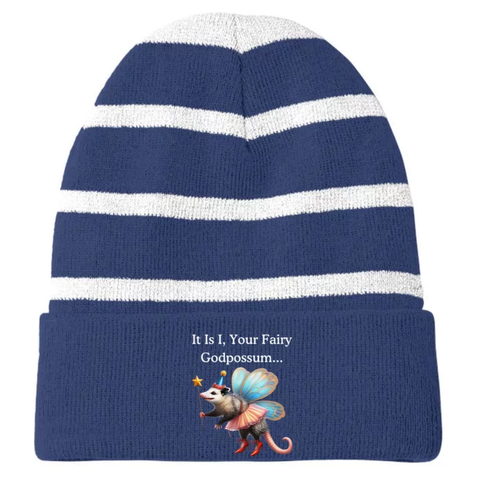 It Is I Your Fairy Godpossum Striped Beanie with Solid Band