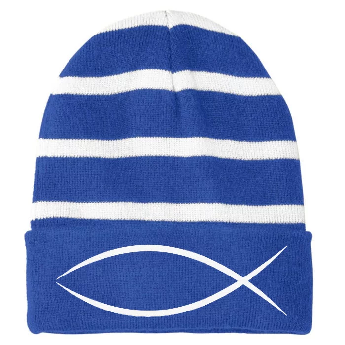 ICHTHYS ICHTHUS JESUS FISH CHRISTIAN SYMBOL Striped Beanie with Solid Band