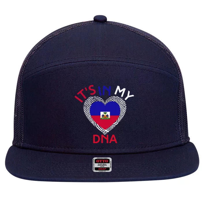 ItS In My Dna Haiti Flag Haitian Life Pride Haiti Patriotic 7 Panel Mesh Trucker Snapback Hat