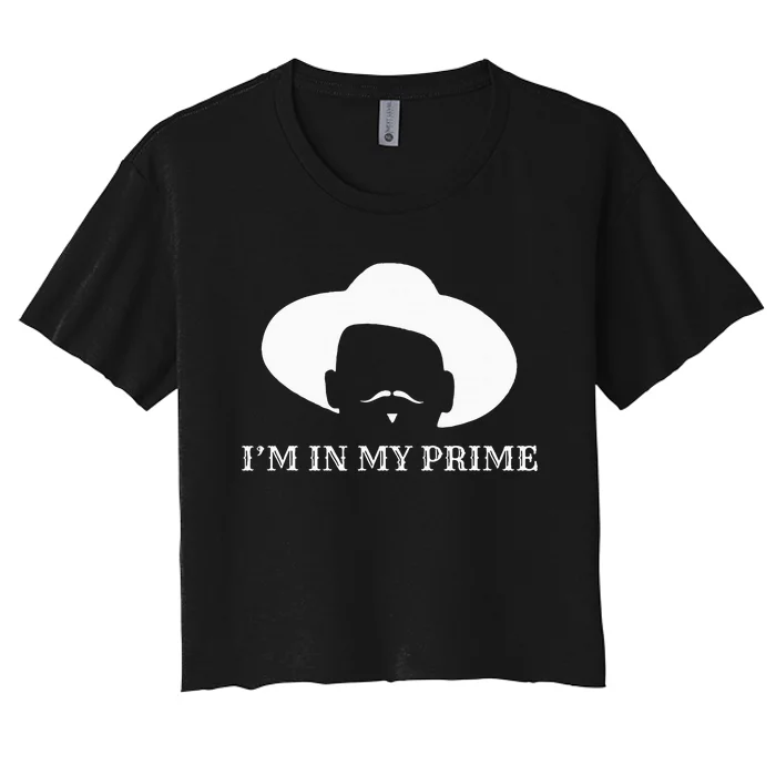 IM In My Prime Western Doc Holliday Cow Outlaw Mustache Women's Crop Top Tee