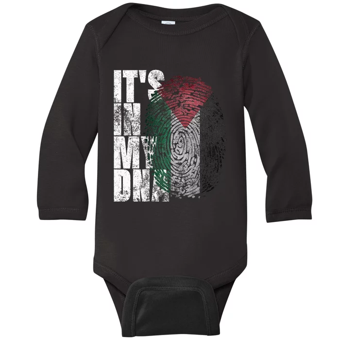 It's In My DNA Palestinian Arabic Gifts Palestine Flag Baby Long Sleeve Bodysuit