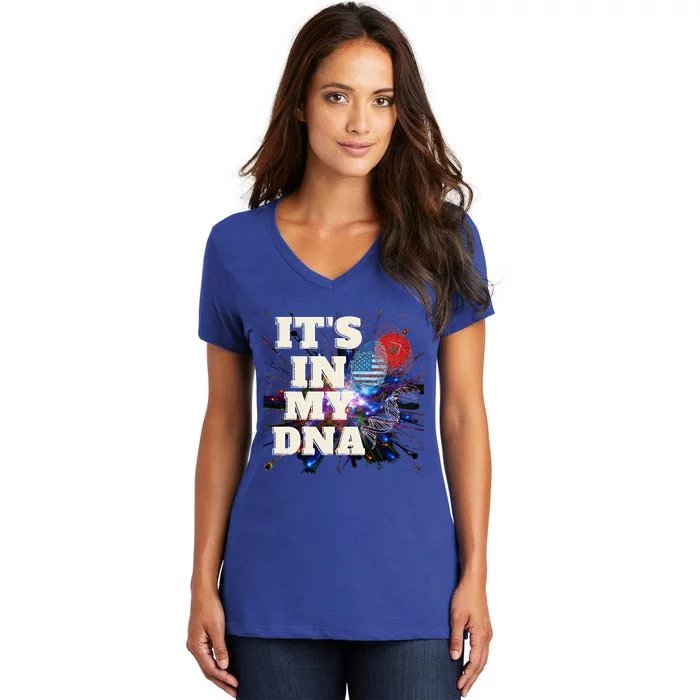 ITS IN MY DNA Moroccan American Flag England Women's V-Neck T-Shirt