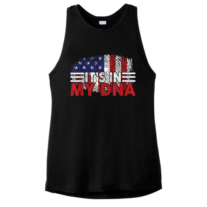 Its In My DNA American Flag Independence Day 4th Of July Ladies Tri-Blend Wicking Tank