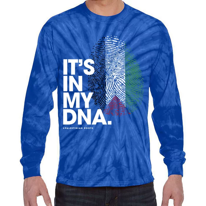 ItS In My Dna Palestine Flag Cool Gift Palestinian Roots Gift Tie-Dye Long Sleeve Shirt