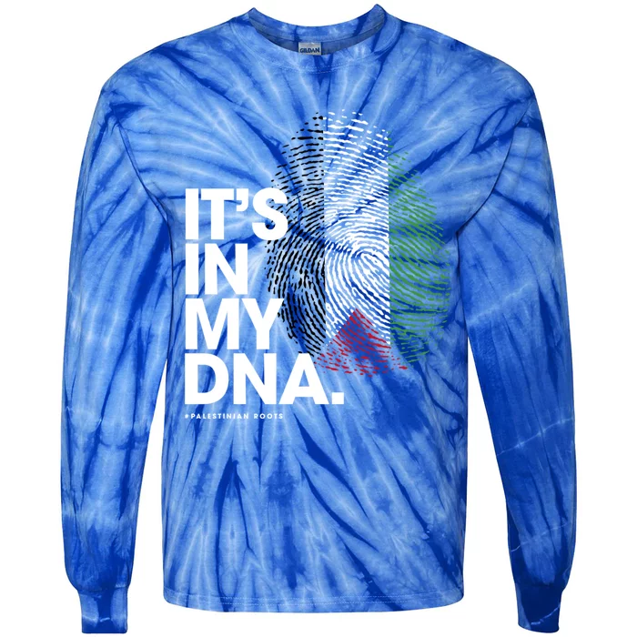 ItS In My Dna Palestine Flag Cool Gift Palestinian Roots Gift Tie-Dye Long Sleeve Shirt