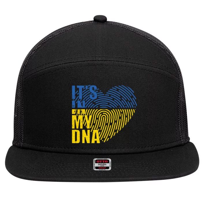 Its In My DNA Urkraine Flag Finger Print 7 Panel Mesh Trucker Snapback Hat