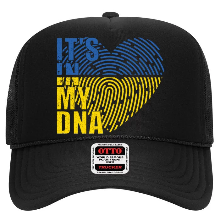 Its In My DNA Urkraine Flag Finger Print High Crown Mesh Trucker Hat