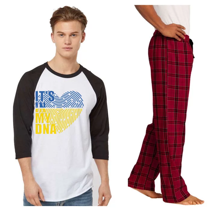 Its In My DNA Urkraine Flag Finger Print Raglan Sleeve Pajama Set