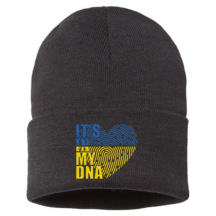 Its In My DNA Urkraine Flag Finger Print Sustainable Knit Beanie