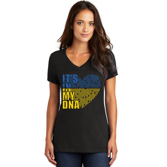 Its In My DNA Urkraine Flag Finger Print Women's V-Neck T-Shirt