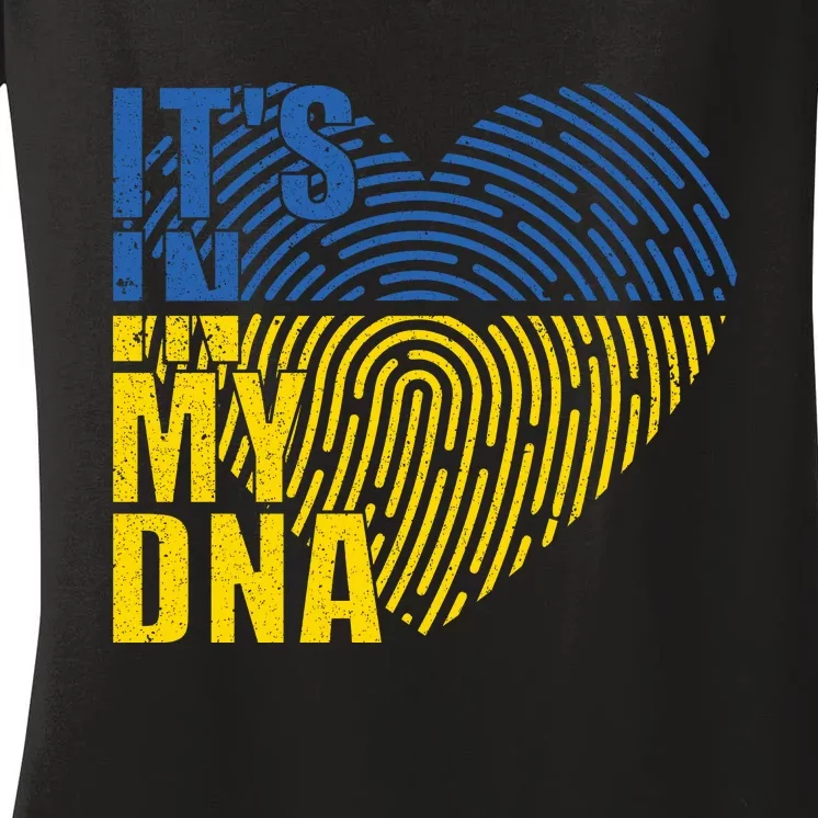 Its In My DNA Urkraine Flag Finger Print Women's V-Neck T-Shirt