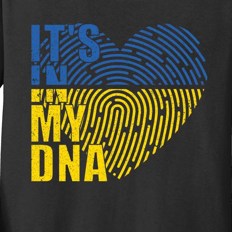 Its In My DNA Urkraine Flag Finger Print Kids Long Sleeve Shirt