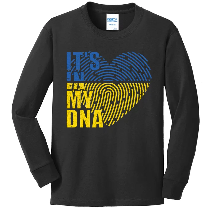 Its In My DNA Urkraine Flag Finger Print Kids Long Sleeve Shirt