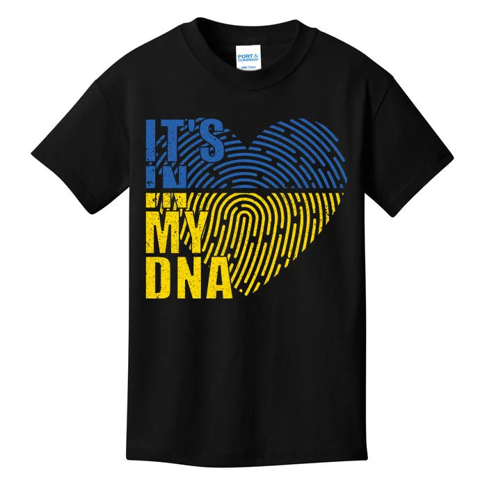 Its In My DNA Urkraine Flag Finger Print Kids T-Shirt