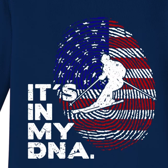 Its In My Dna Funny Ski Lovers Saying Gift Baby Long Sleeve Bodysuit