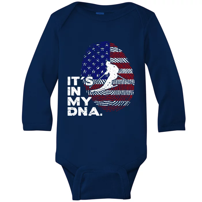 Its In My Dna Funny Ski Lovers Saying Gift Baby Long Sleeve Bodysuit