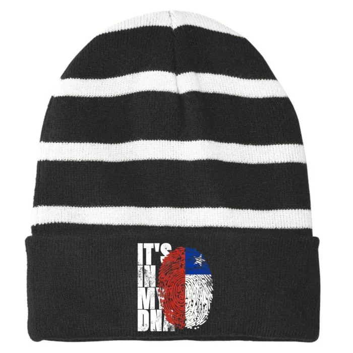 It's In My DNA Chilean Hispanic Gift Chileno Cool Chile Flag Striped Beanie with Solid Band