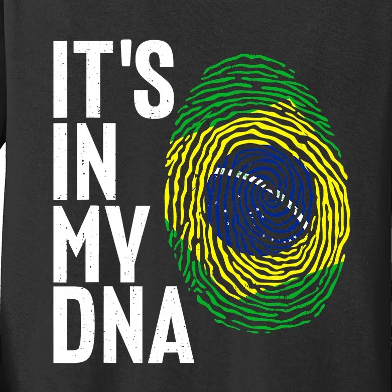 It's In My DNA Brazil Flag Jersey Brazil National Pride Kids Long Sleeve Shirt