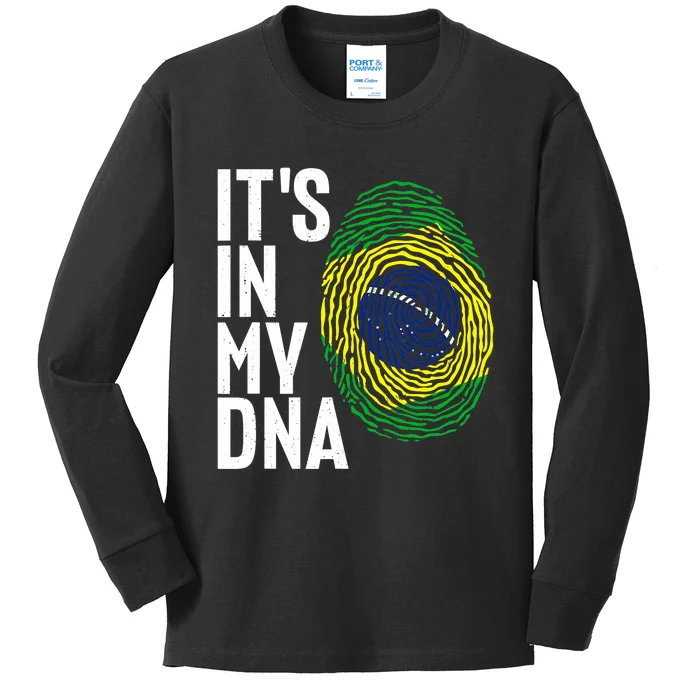 It's In My DNA Brazil Flag Jersey Brazil National Pride Kids Long Sleeve Shirt