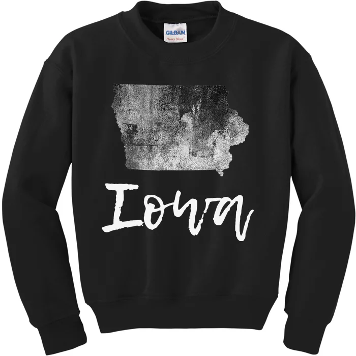 Iowa IA Map Grunge Vintage Graphic Home State Kids Sweatshirt