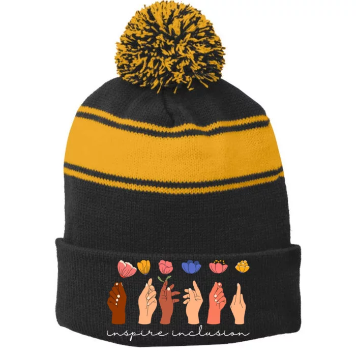 Inspire Inclusion National Womens Day Floral Stripe Pom Pom Beanie