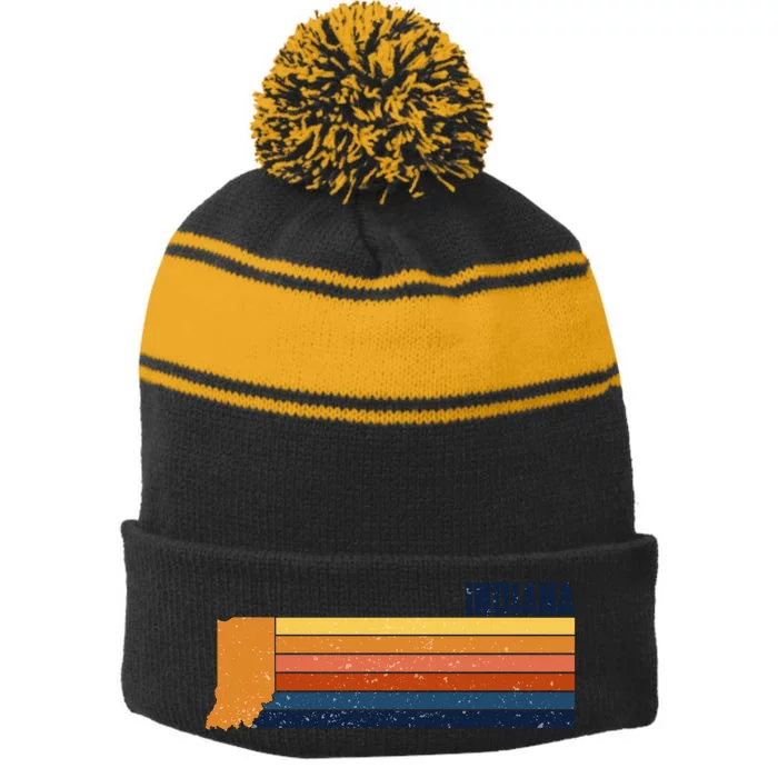 Retro Vintage Indiana Stripe Pom Pom Beanie